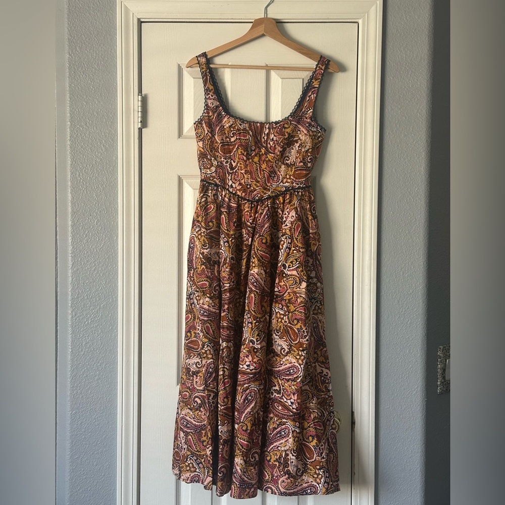 Wayf navy/pink print midi/maxi dress square neck size xs